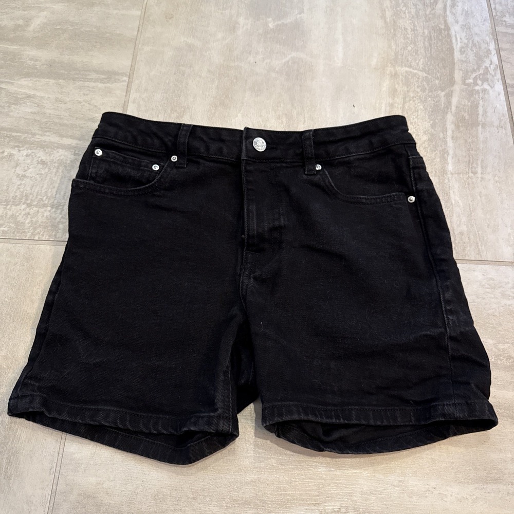 Asos Design Denim Jean Shorts Size 32 Black Comfort‎ Stretch Cotton Mid Rise